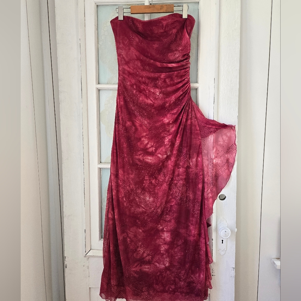 Strapless Asymmetrical Evening Gown in Dusty Rose